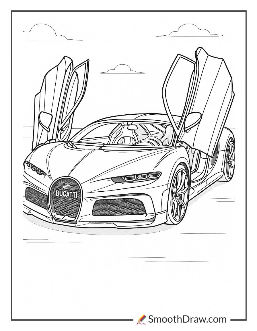 Bugatti Chiron with butterfly doors open coloring page