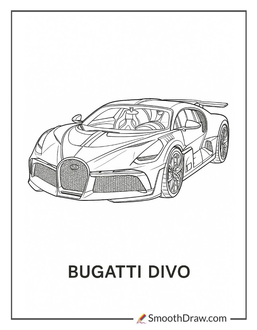 Bugatti Divo supercar detailed coloring page