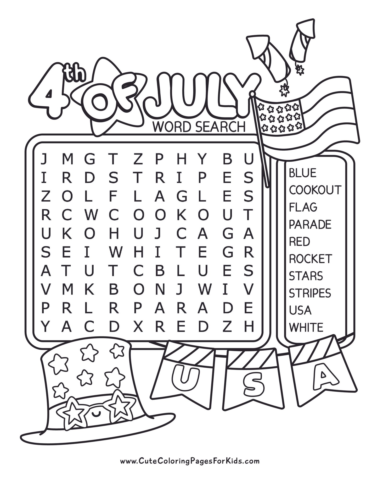 4th of July Word Search: Free Printable Activity for Kids