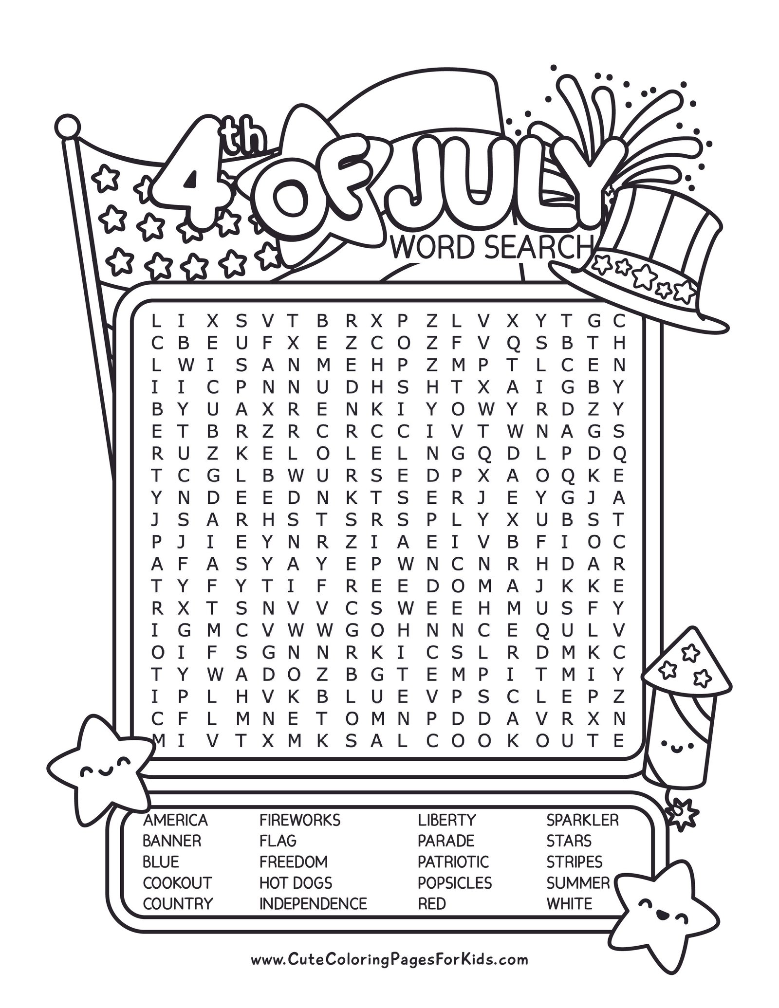 4th of July Word Search: Free Printable Activity for Kids