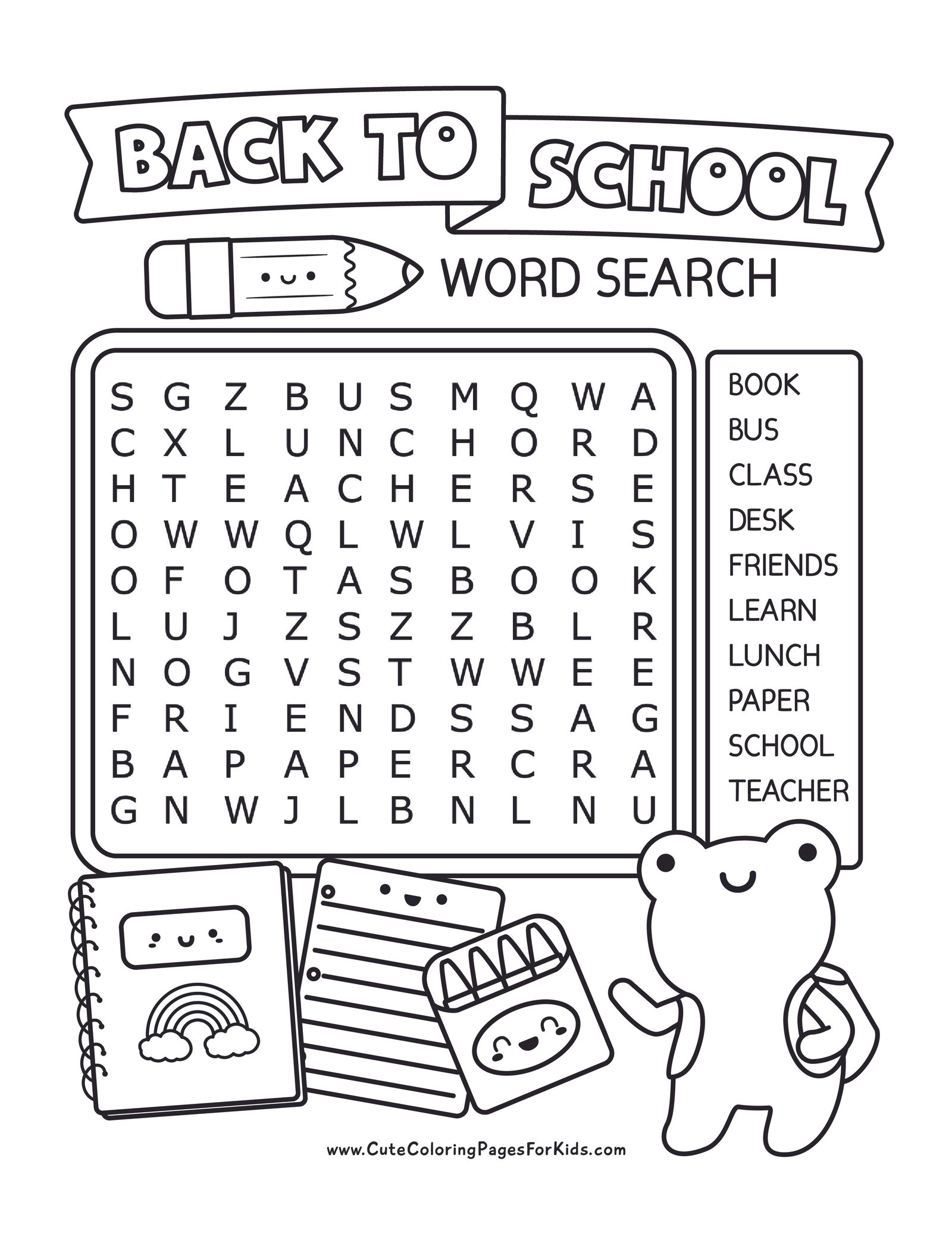Free Printable Back to School Word Search Puzzles for Kids