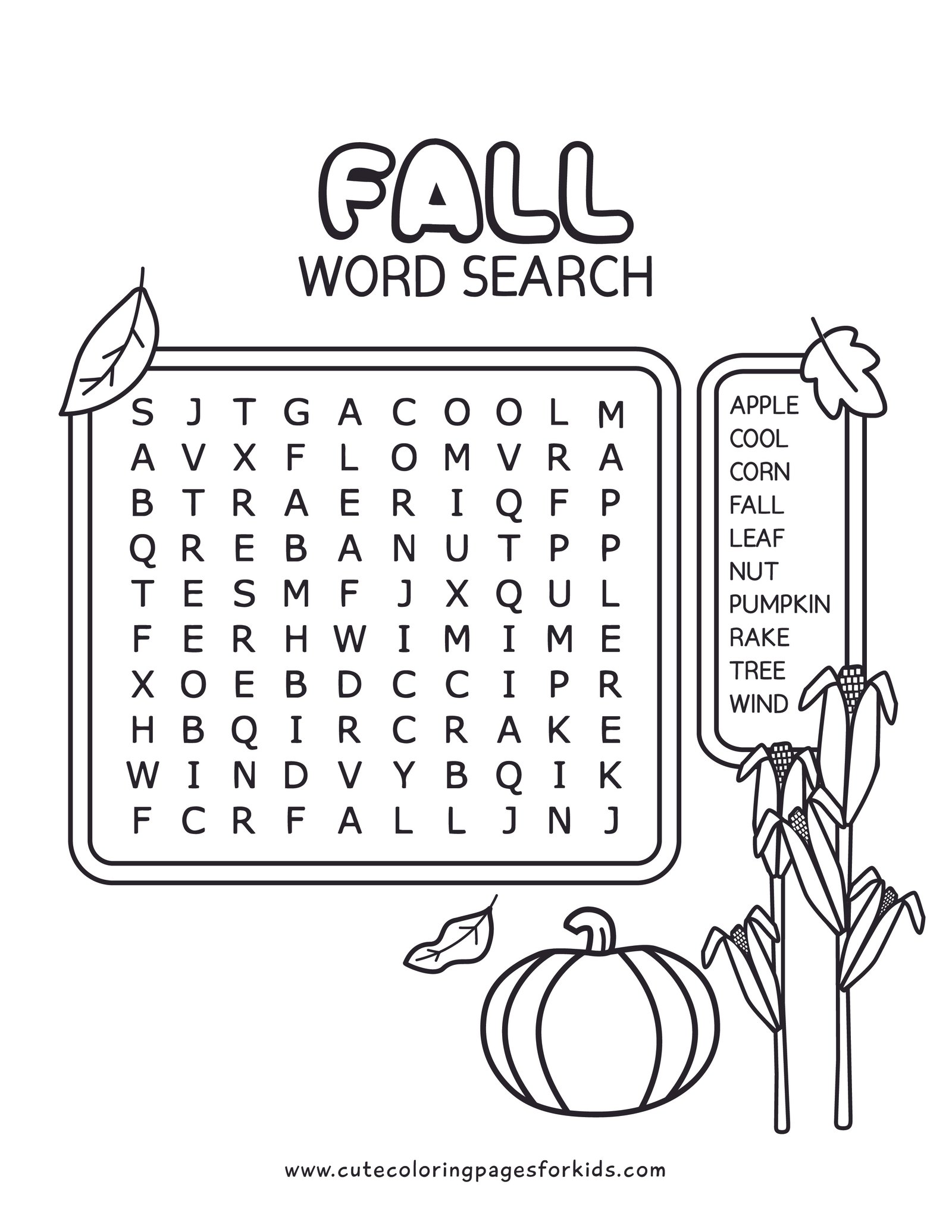 Free Fall Word Search Printables for Kids