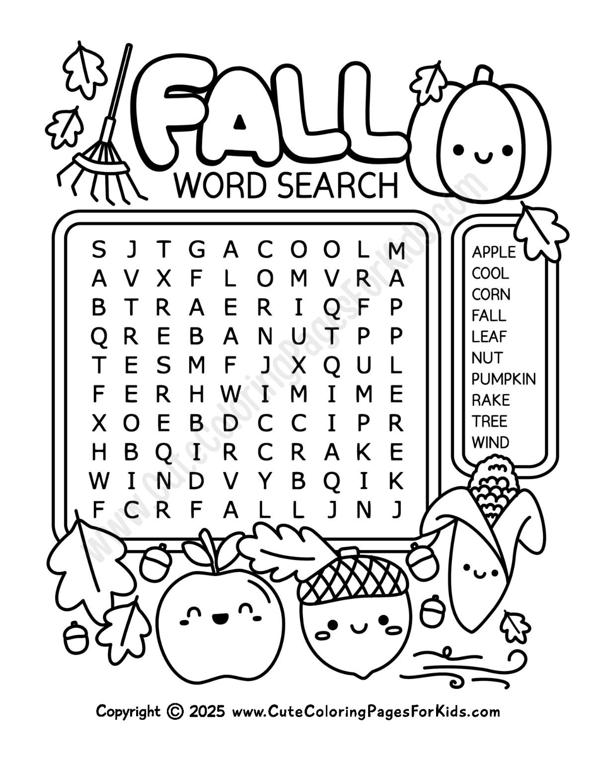 Free Fall Word Search Printables for Kids