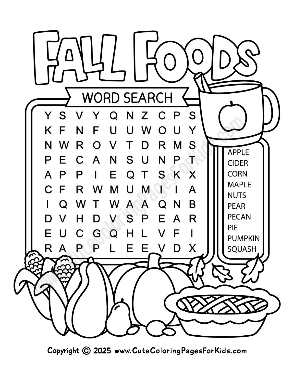 Free Fall Word Search Printables for Kids