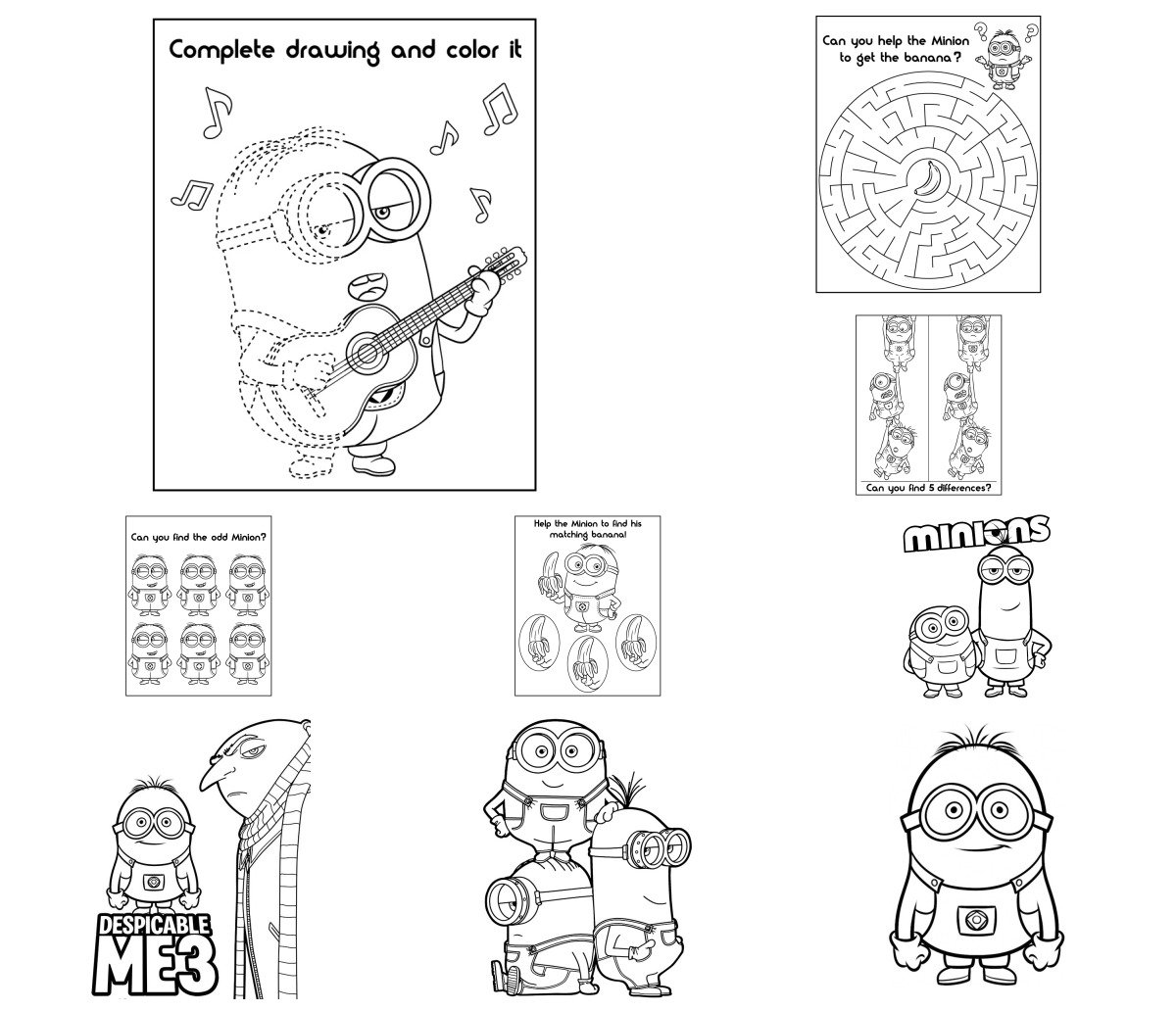 9 drawings — To color and print
