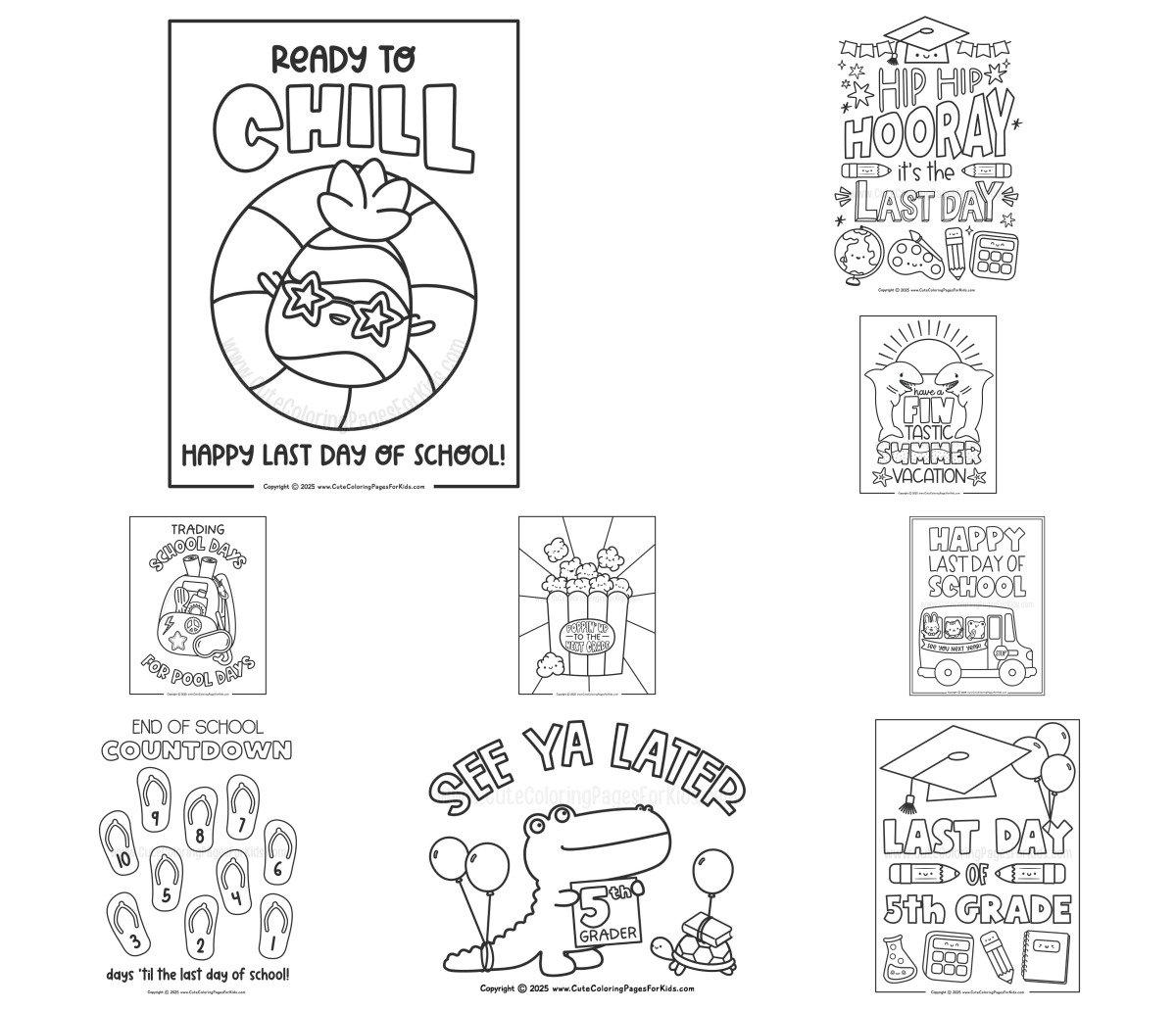 9 drawings — To color and print