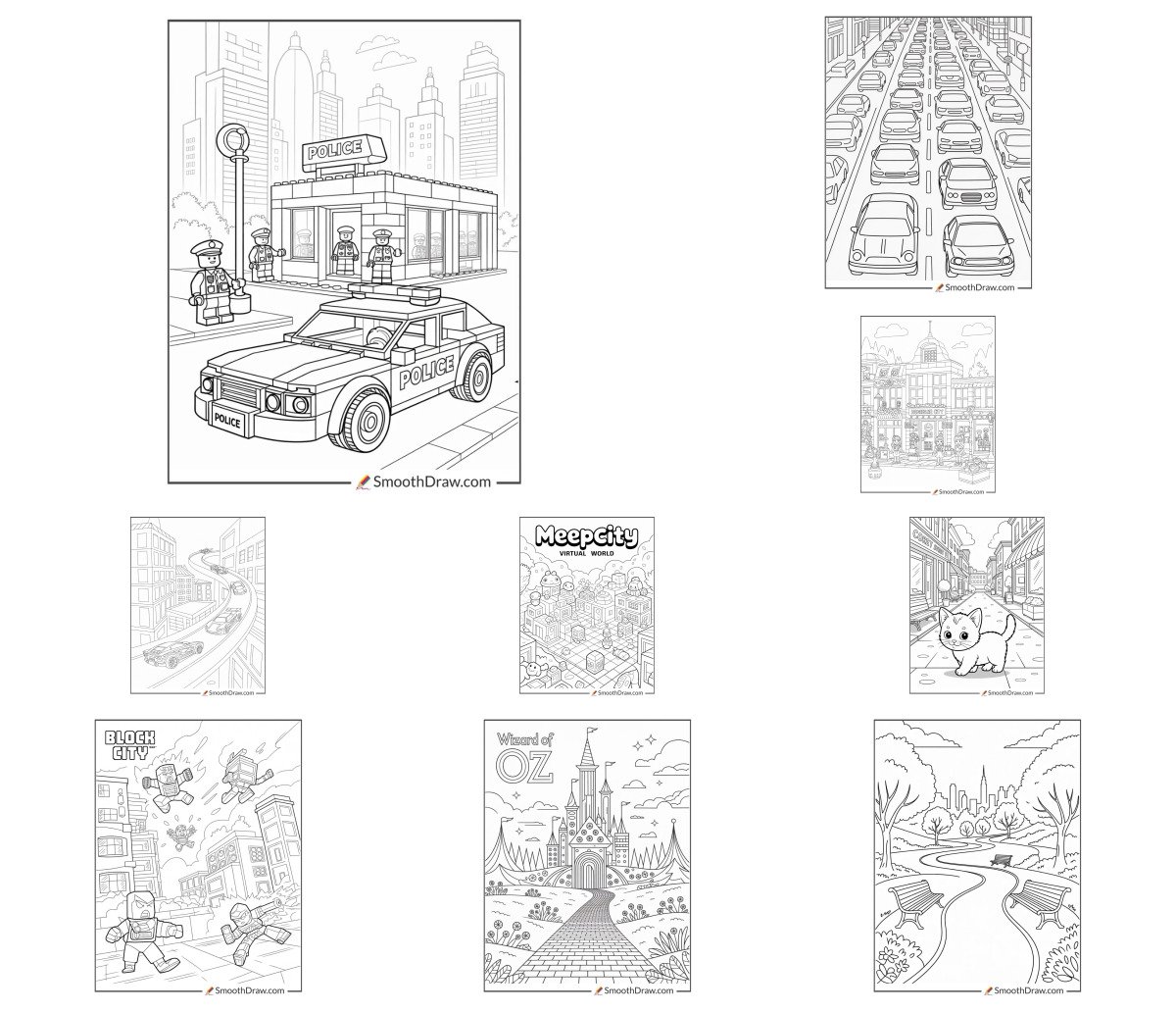 54 drawings — To color and print