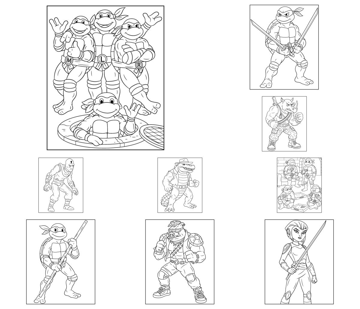 9 drawings — To color and print